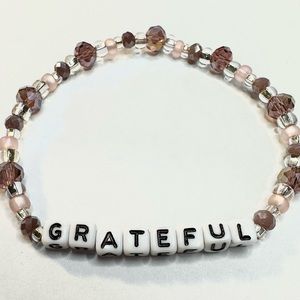 Grateful Bracelet Glass Beaded Stretchy Word Tiny Letter Jewelry Saying Quote